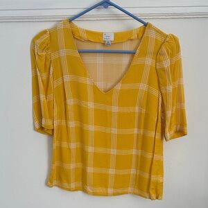 a new day Mustard Checkered V-Neck Blouse